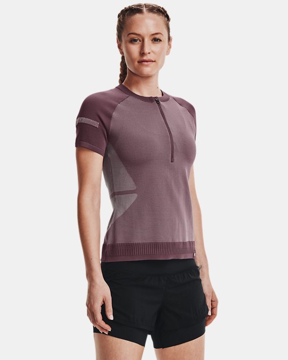 Haut ¼ zip à manches courtes UA IntelliKnit pour femme, Purple, pdpMainDesktop image number 0